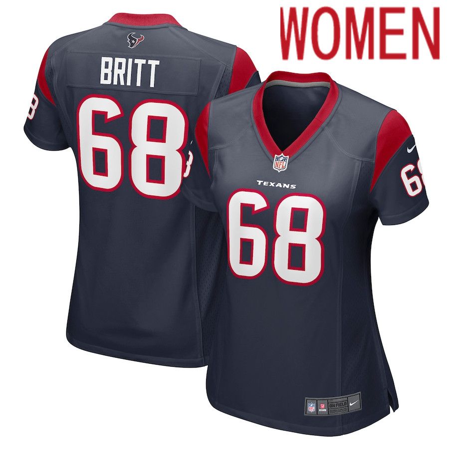 Cheap Women Houston Texans 68 Justin Britt Nike Navy Nike Game NFL Jersey